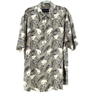 Shaver Lake Big & Tall 100% Silk Hawaiian Shirt Men's 1XLT Gray‎ Tropical Palms